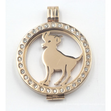 Oro plateado Rd Locket con placa de moneda de animal flotante